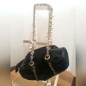 United colors of Bennetton black leather n fur pouch